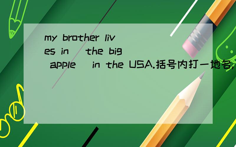 my brother lives in( the big apple )in the USA.括号内打一地名,