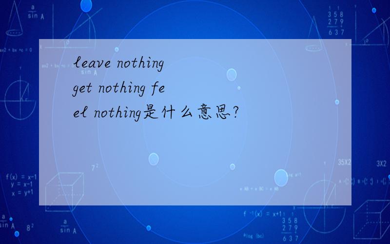 leave nothing get nothing feel nothing是什么意思?