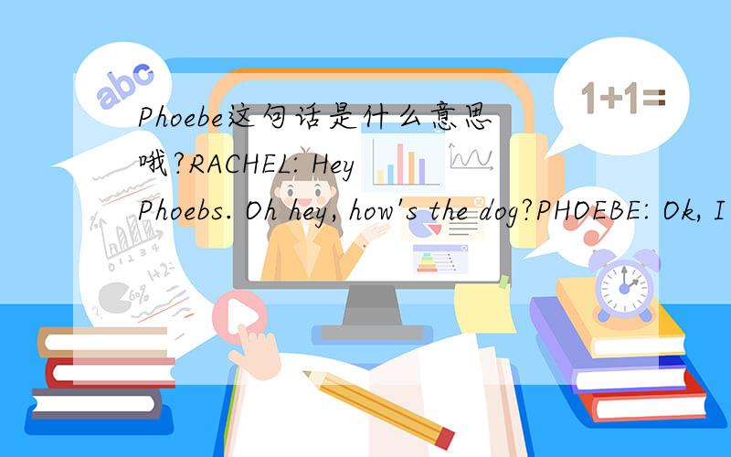Phoebe这句话是什么意思哦?RACHEL: Hey Phoebs. Oh hey, how's the dog?PHOEBE: Ok, I talked to the vet, people are so nice upstate. Anyway, he said that the little fella's gonna be ok and I can pick him up tomorrow.JOEY: Good.RACHEL: Oh, thank G