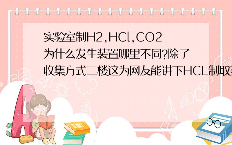 实验室制H2,HCl,CO2为什么发生装置哪里不同?除了收集方式二楼这为网友能讲下HCL制取药品吗?