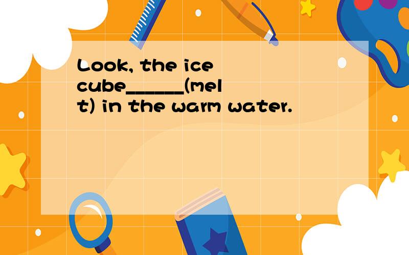 Look, the ice cube______(melt) in the warm water.