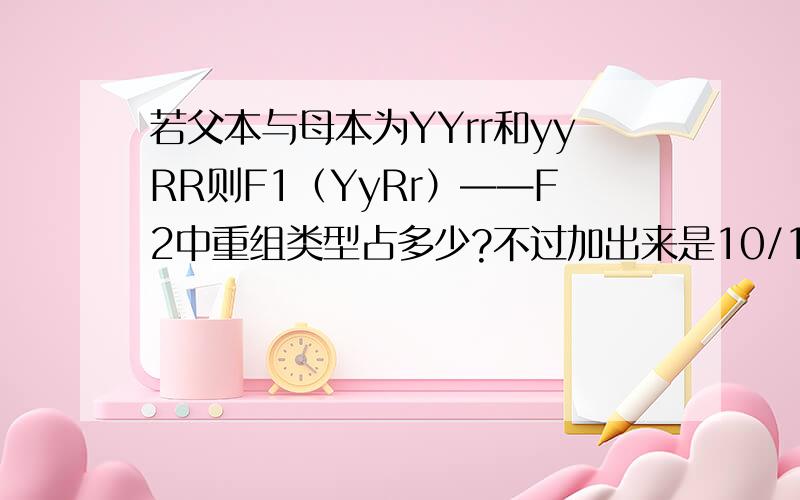 若父本与母本为YYrr和yyRR则F1（YyRr）——F2中重组类型占多少?不过加出来是10/16