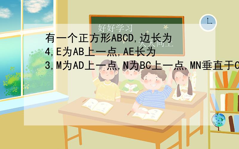 有一个正方形ABCD,边长为4,E为AB上一点,AE长为3,M为AD上一点,N为BC上一点,MN垂直于CE,求MN