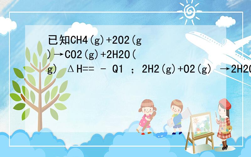 已知CH4(g)+2O2(g)→CO2(g)+2H2O(g) ΔH== - Q1 ；2H2(g)+O2(g) →2H2O(g) ΔH== - Q2；H2O(g) →H2O(l) ΔH== - Q3 常温下,取体积比为4：1的甲烷和H2的混合气体112L（标准状况下）,经完全燃烧后恢复到常温,则放出的热