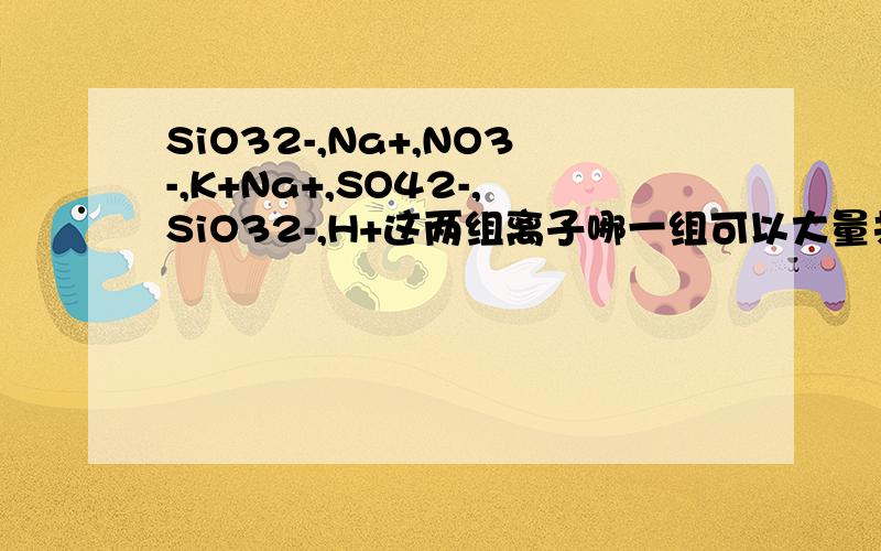 SiO32-,Na+,NO3-,K+Na+,SO42-,SiO32-,H+这两组离子哪一组可以大量共存