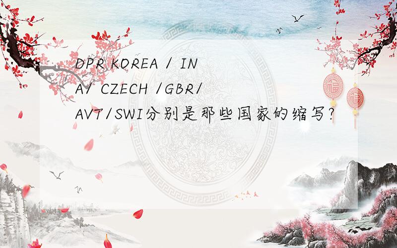 DPR KOREA / INA/ CZECH /GBR/AVT/SWI分别是那些国家的缩写?
