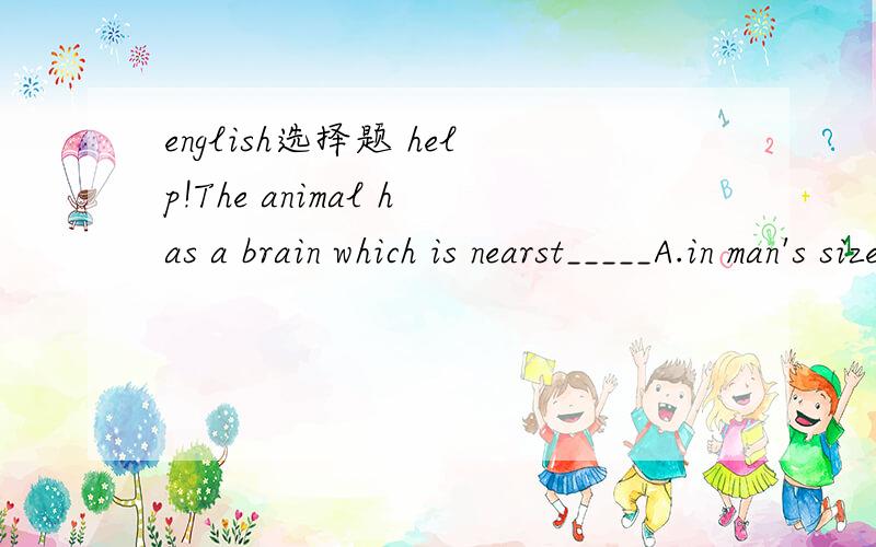 english选择题 help!The animal has a brain which is nearst_____A.in man's size B.in size to manC.in size to man's D.to the size in man各路高手给个思路哈