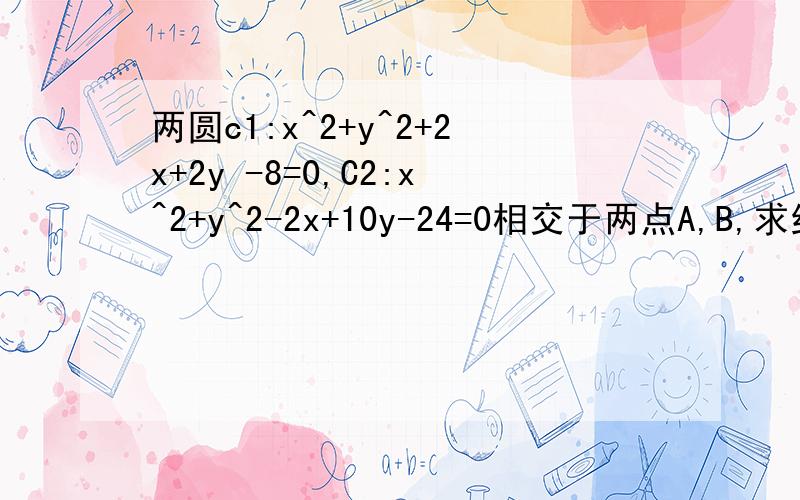 两圆c1:x^2+y^2+2x+2y -8=0,C2:x^2+y^2-2x+10y-24=0相交于两点A,B,求经过A,B两点且面积最小的圆的方程