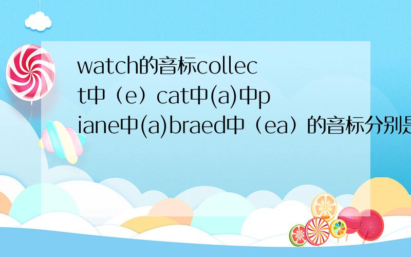 watch的音标collect中（e）cat中(a)中piane中(a)braed中（ea）的音标分别是什么?