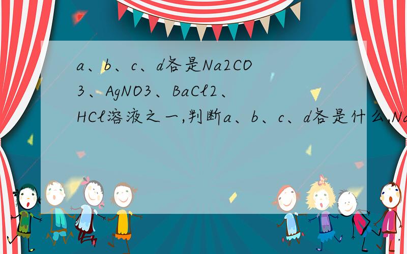 a、b、c、d各是Na2CO3、AgNO3、BaCl2、HCl溶液之一,判断a、b、c、d各是什么,Na2CO3,AgNO3 ,BaCl2,HCl这图片怎么看Na2CO3, AgNO3 , BaCl2, HCl