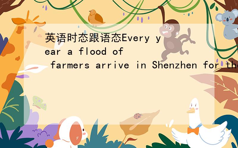 英语时态跟语态Every year a flood of farmers arrive in Shenzhen for the money-making jobs they ____ before leaving their hometown.A.promised .B.were promised C.have promised D.have been promisedD为什么对了