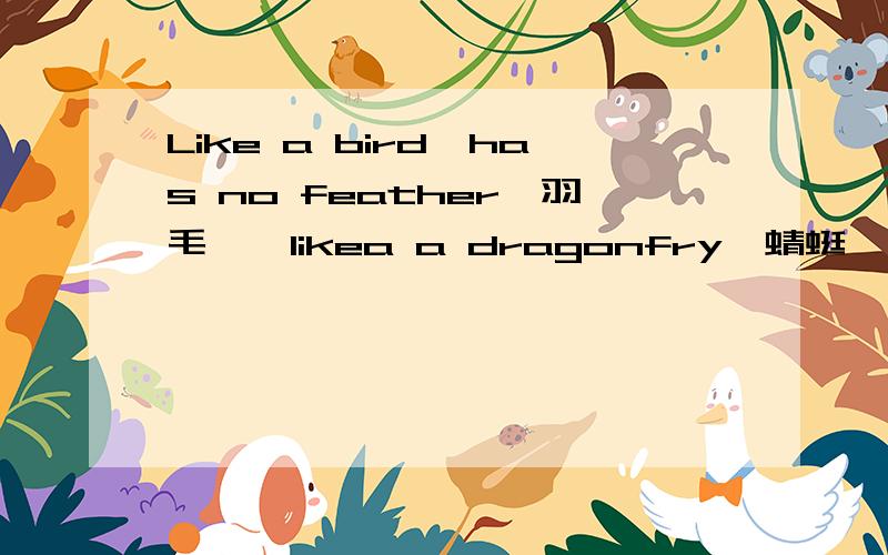 Like a bird,has no feather【羽毛】,likea a dragonfry【蜻蜓】,has on legs.Can fly inin the sky.can fly in the sky ,Can run on the floor.【打一交通工具】