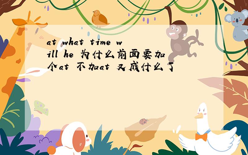 at what time will he 为什么前面要加个at 不加at 又成什么了