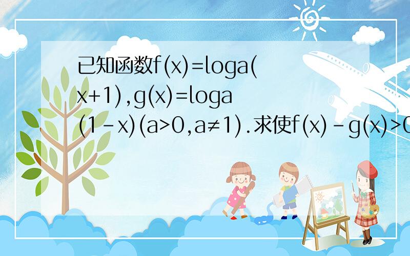 已知函数f(x)=loga(x+1),g(x)=loga(1-x)(a>0,a≠1).求使f(x)-g(x)>0成立的集合