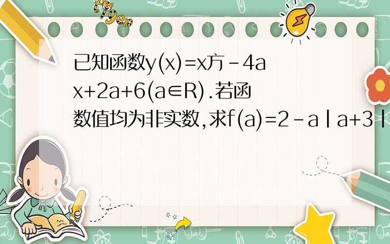 已知函数y(x)=x方-4ax+2a+6(a∈R).若函数值均为非实数,求f(a)=2-a|a+3|的值域