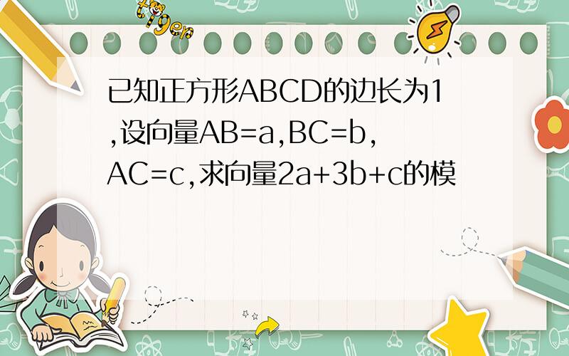 已知正方形ABCD的边长为1,设向量AB=a,BC=b,AC=c,求向量2a+3b+c的模