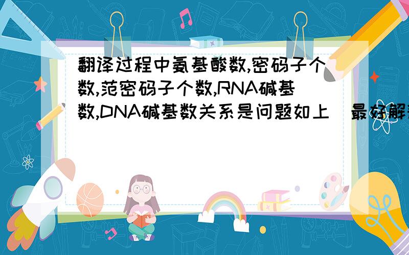 翻译过程中氨基酸数,密码子个数,范密码子个数,RNA碱基数,DNA碱基数关系是问题如上  最好解释一下