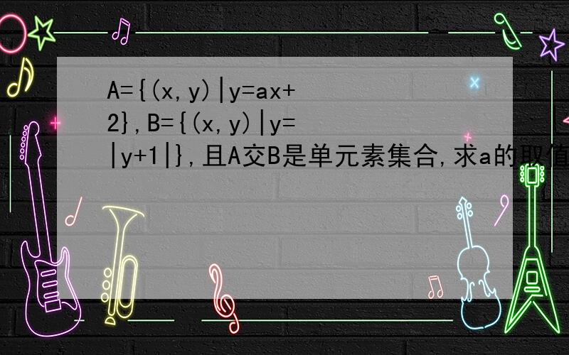 A={(x,y)|y=ax+2},B={(x,y)|y=|y+1|},且A交B是单元素集合,求a的取值范围