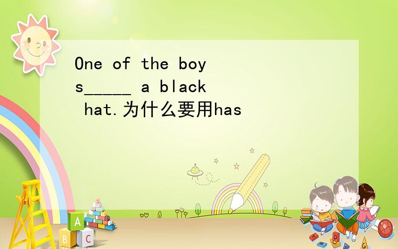 One of the boys_____ a black hat.为什么要用has