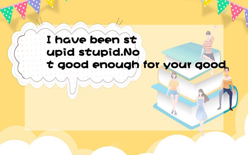 I have been stupid stupid.Not good enough for your good